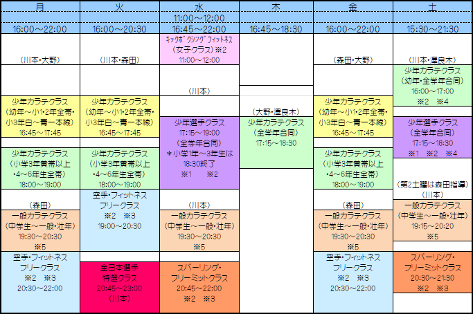 稽古時間表